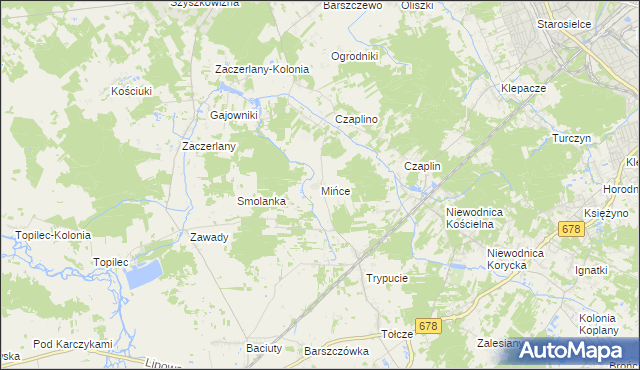 mapa Mińce, Mińce na mapie Targeo