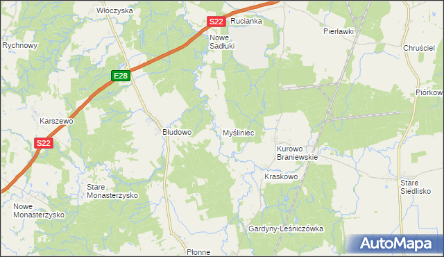 mapa Myśliniec, Myśliniec na mapie Targeo