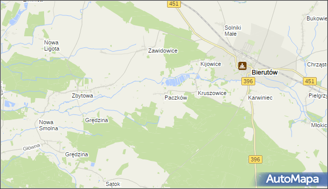 mapa Paczków gmina Bierutów, Paczków gmina Bierutów na mapie Targeo