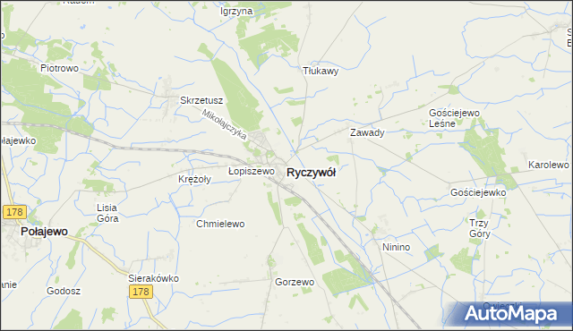 mapa Ryczywół powiat obornicki, Ryczywół powiat obornicki na mapie Targeo
