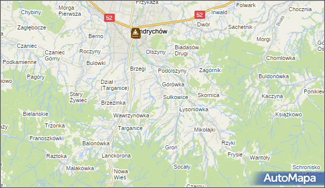 mapa Sułkowice gmina Andrychów, Sułkowice gmina Andrychów na mapie Targeo