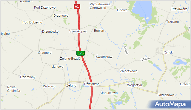 mapa Świętosław gmina Chełmża, Świętosław gmina Chełmża na mapie Targeo