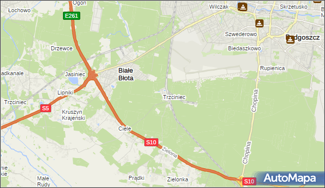 mapa Trzciniec gmina Białe Błota, Trzciniec gmina Białe Błota na mapie Targeo