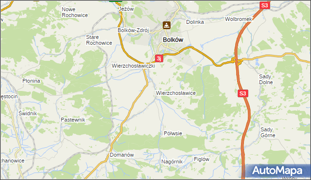 mapa Wierzchosławice gmina Bolków, Wierzchosławice gmina Bolków na mapie Targeo