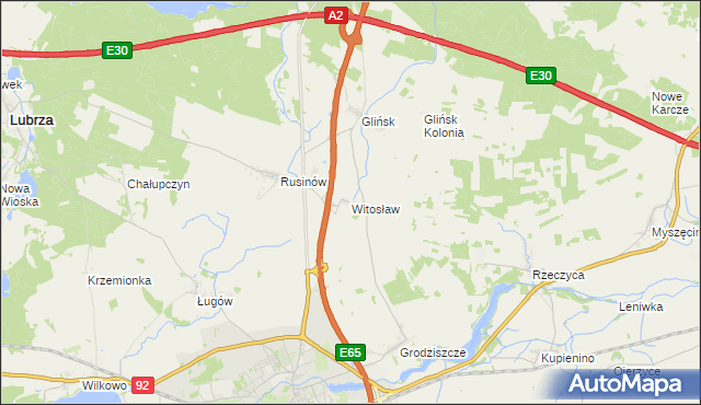 mapa Witosław gmina Świebodzin, Witosław gmina Świebodzin na mapie Targeo