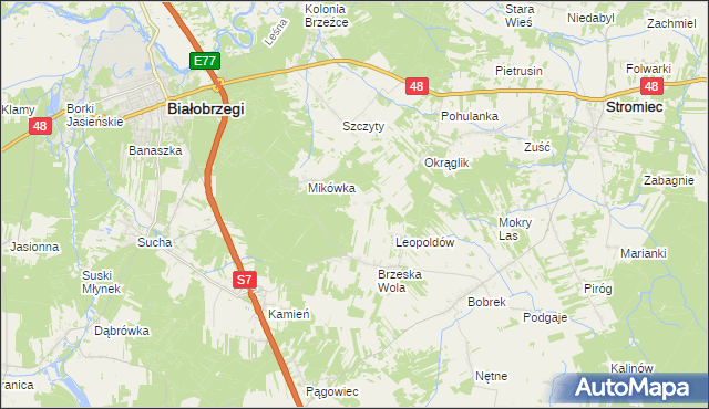 mapa Wojciechówka gmina Białobrzegi, Wojciechówka gmina Białobrzegi na mapie Targeo