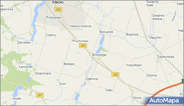 mapa Brzozogaj gmina Kłecko, Brzozogaj gmina Kłecko na mapie Targeo