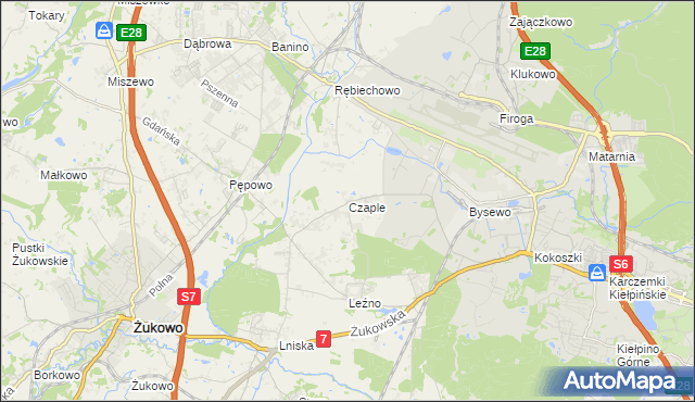 mapa Czaple gmina Żukowo, Czaple gmina Żukowo na mapie Targeo