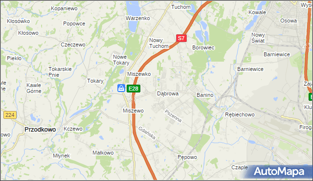 mapa Dąbrowa gmina Żukowo, Dąbrowa gmina Żukowo na mapie Targeo