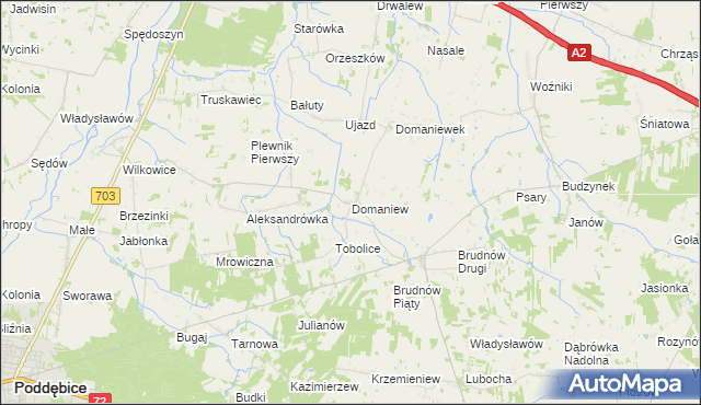 mapa Domaniew gmina Dalików, Domaniew gmina Dalików na mapie Targeo