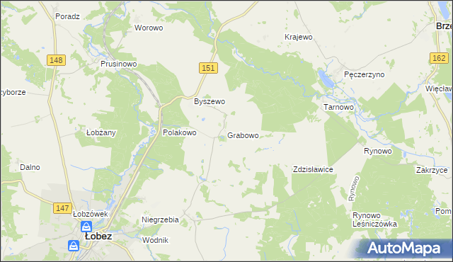 mapa Grabowo gmina Łobez, Grabowo gmina Łobez na mapie Targeo
