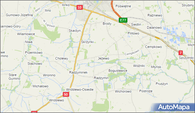 mapa Jeżewo gmina Płońsk, Jeżewo gmina Płońsk na mapie Targeo