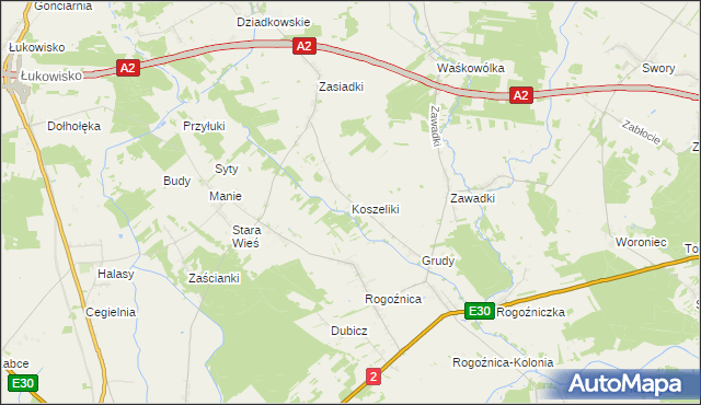 mapa Koszeliki, Koszeliki na mapie Targeo