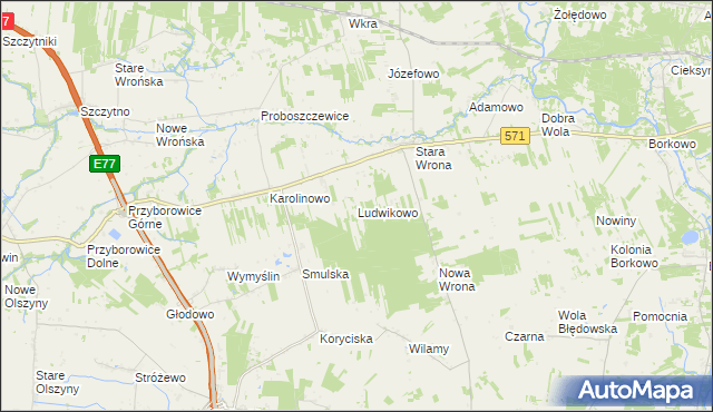 mapa Ludwikowo gmina Joniec, Ludwikowo gmina Joniec na mapie Targeo