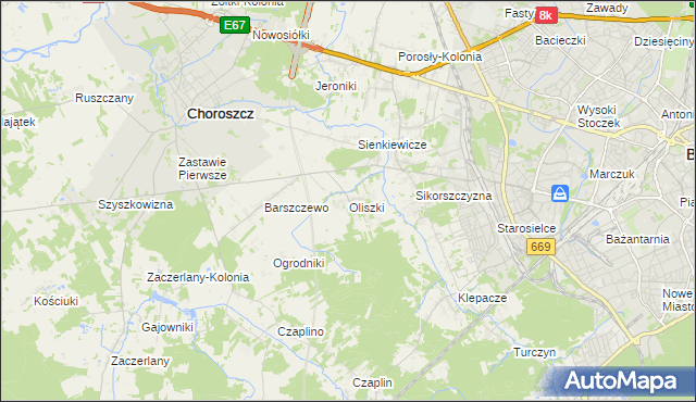 mapa Oliszki gmina Choroszcz, Oliszki gmina Choroszcz na mapie Targeo