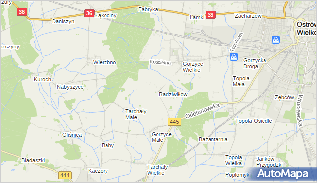 mapa Radziwiłłów gmina Ostrów Wielkopolski, Radziwiłłów gmina Ostrów Wielkopolski na mapie Targeo