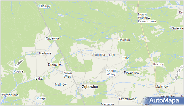 mapa Siedliska gmina Zębowice, Siedliska gmina Zębowice na mapie Targeo