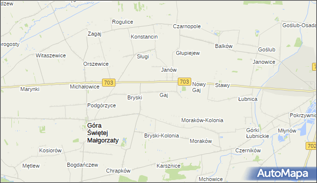 mapa Stary Gaj gmina Góra Świętej Małgorzaty, Stary Gaj gmina Góra Świętej Małgorzaty na mapie Targeo
