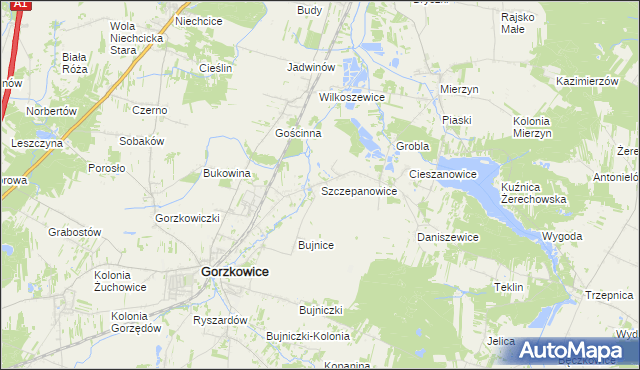 mapa Szczepanowice gmina Gorzkowice, Szczepanowice gmina Gorzkowice na mapie Targeo