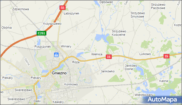 mapa Wełnica gmina Gniezno, Wełnica gmina Gniezno na mapie Targeo