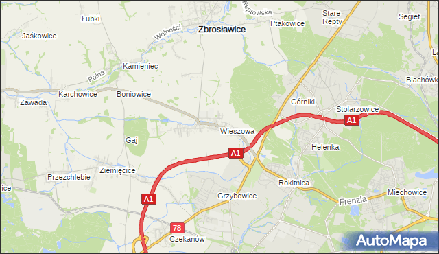 mapa Wieszowa, Wieszowa na mapie Targeo