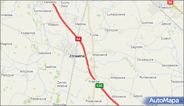 mapa Wojkowice gmina Żórawina, Wojkowice gmina Żórawina na mapie Targeo