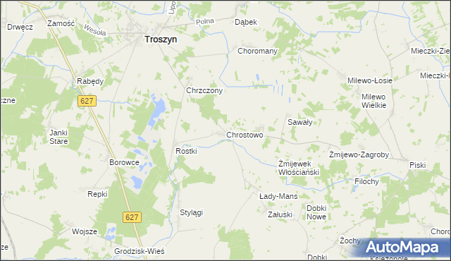 mapa Chrostowo gmina Troszyn, Chrostowo gmina Troszyn na mapie Targeo