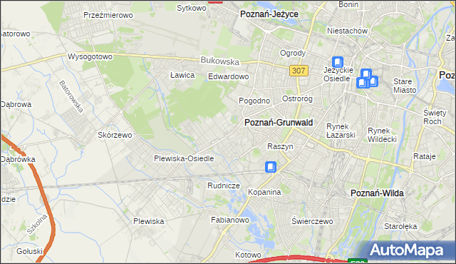 mapa Grunwald gmina Poznań, Grunwald gmina Poznań na mapie Targeo