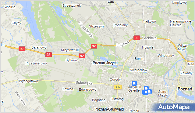 mapa Jeżyce gmina Poznań, Jeżyce gmina Poznań na mapie Targeo