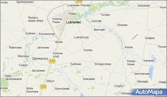 mapa Koniec gmina Lubraniec, Koniec gmina Lubraniec na mapie Targeo