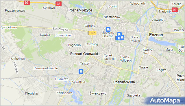 mapa Łazarz gmina Poznań, Łazarz gmina Poznań na mapie Targeo