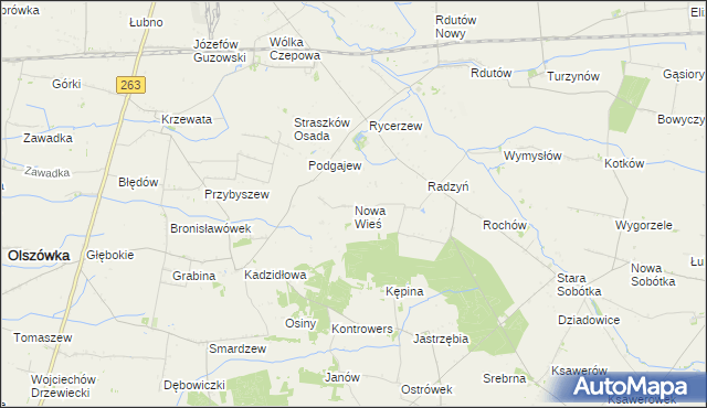 mapa Nowa Wieś gmina Grabów, Nowa Wieś gmina Grabów na mapie Targeo