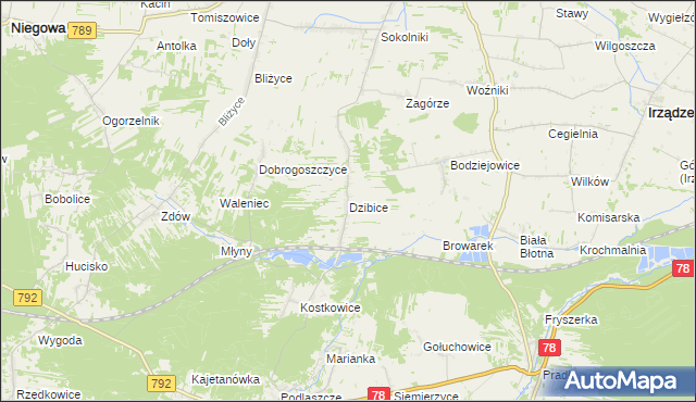 mapa Dzibice, Dzibice na mapie Targeo