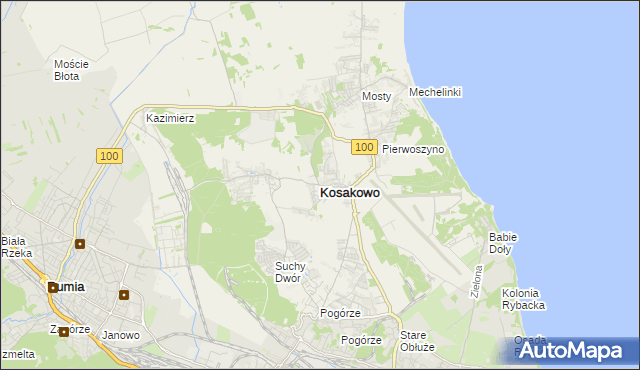 mapa Kosakowo powiat pucki, Kosakowo powiat pucki na mapie Targeo