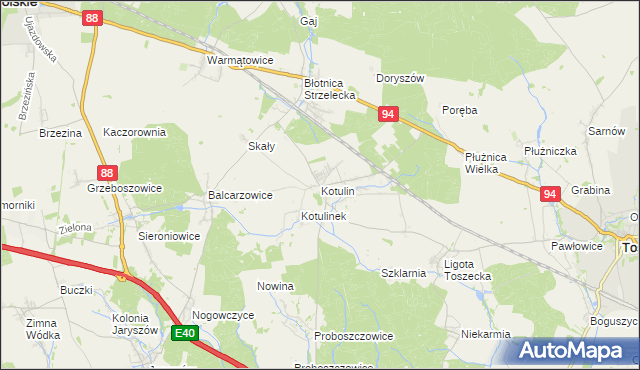 mapa Kotulin gmina Toszek, Kotulin gmina Toszek na mapie Targeo