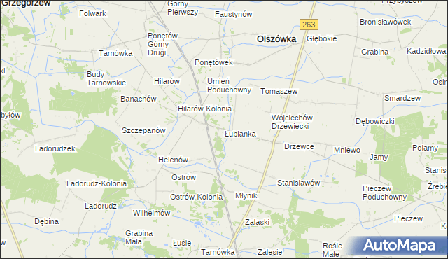 mapa Łubianka gmina Olszówka, Łubianka gmina Olszówka na mapie Targeo