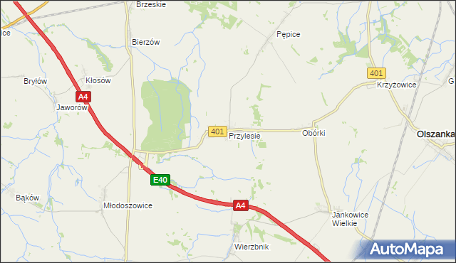 mapa Przylesie gmina Olszanka, Przylesie gmina Olszanka na mapie Targeo