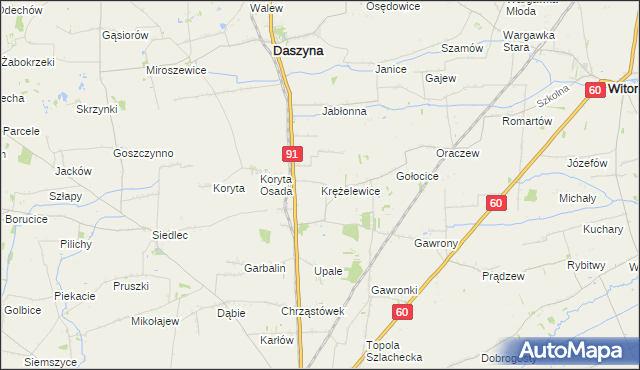 mapa Krężelewice, Krężelewice na mapie Targeo