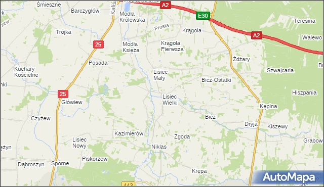 mapa Lisiec Wielki, Lisiec Wielki na mapie Targeo