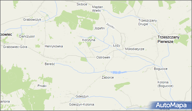mapa Ostrówek gmina Trzeszczany, Ostrówek gmina Trzeszczany na mapie Targeo