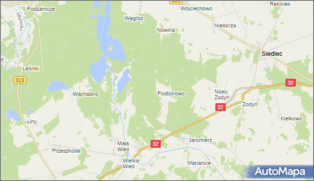 mapa Podborowo gmina Siedlec, Podborowo gmina Siedlec na mapie Targeo