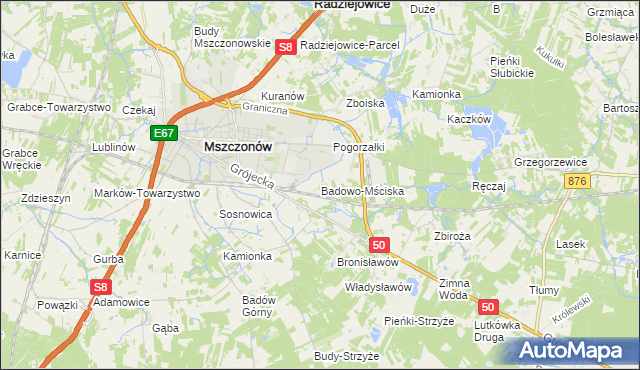 mapa Badowo-Mściska, Badowo-Mściska na mapie Targeo