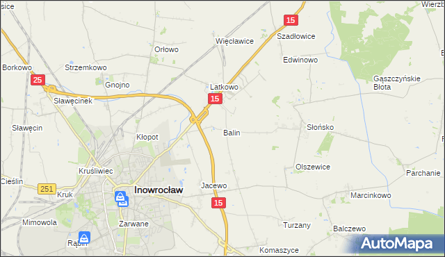 mapa Balin gmina Inowrocław, Balin gmina Inowrocław na mapie Targeo