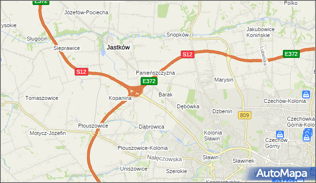 mapa Barak gmina Jastków, Barak gmina Jastków na mapie Targeo