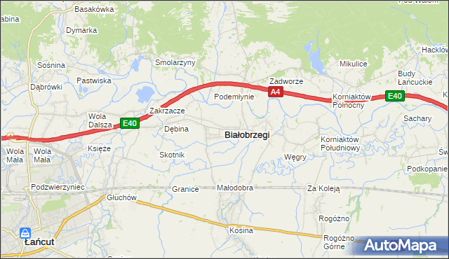 mapa Białobrzegi powiat łańcucki, Białobrzegi powiat łańcucki na mapie Targeo