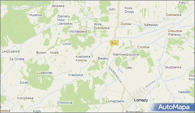 mapa Bielany gmina Łomazy, Bielany gmina Łomazy na mapie Targeo