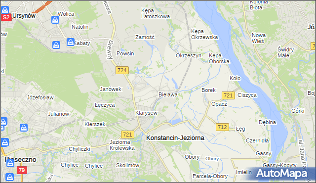 mapa Bielawa gmina Konstancin-Jeziorna, Bielawa gmina Konstancin-Jeziorna na mapie Targeo