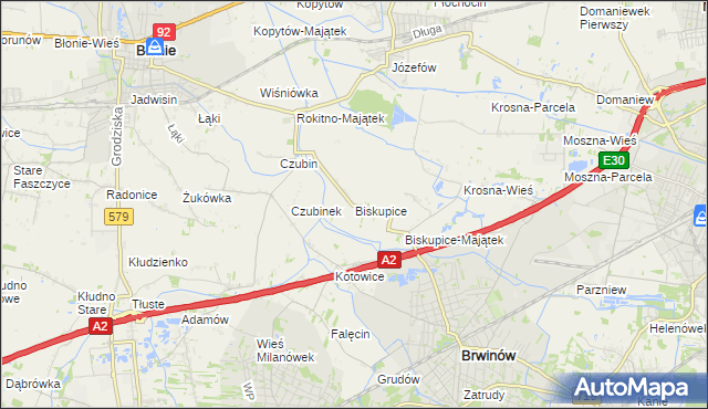 mapa Biskupice gmina Brwinów, Biskupice gmina Brwinów na mapie Targeo