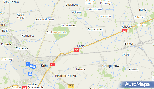 mapa Chojny gmina Koło, Chojny gmina Koło na mapie Targeo