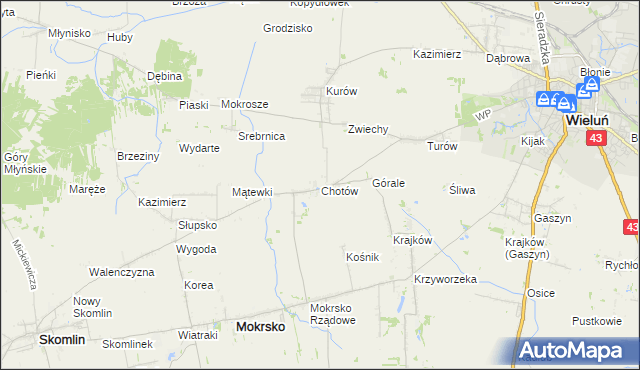 mapa Chotów gmina Mokrsko, Chotów gmina Mokrsko na mapie Targeo